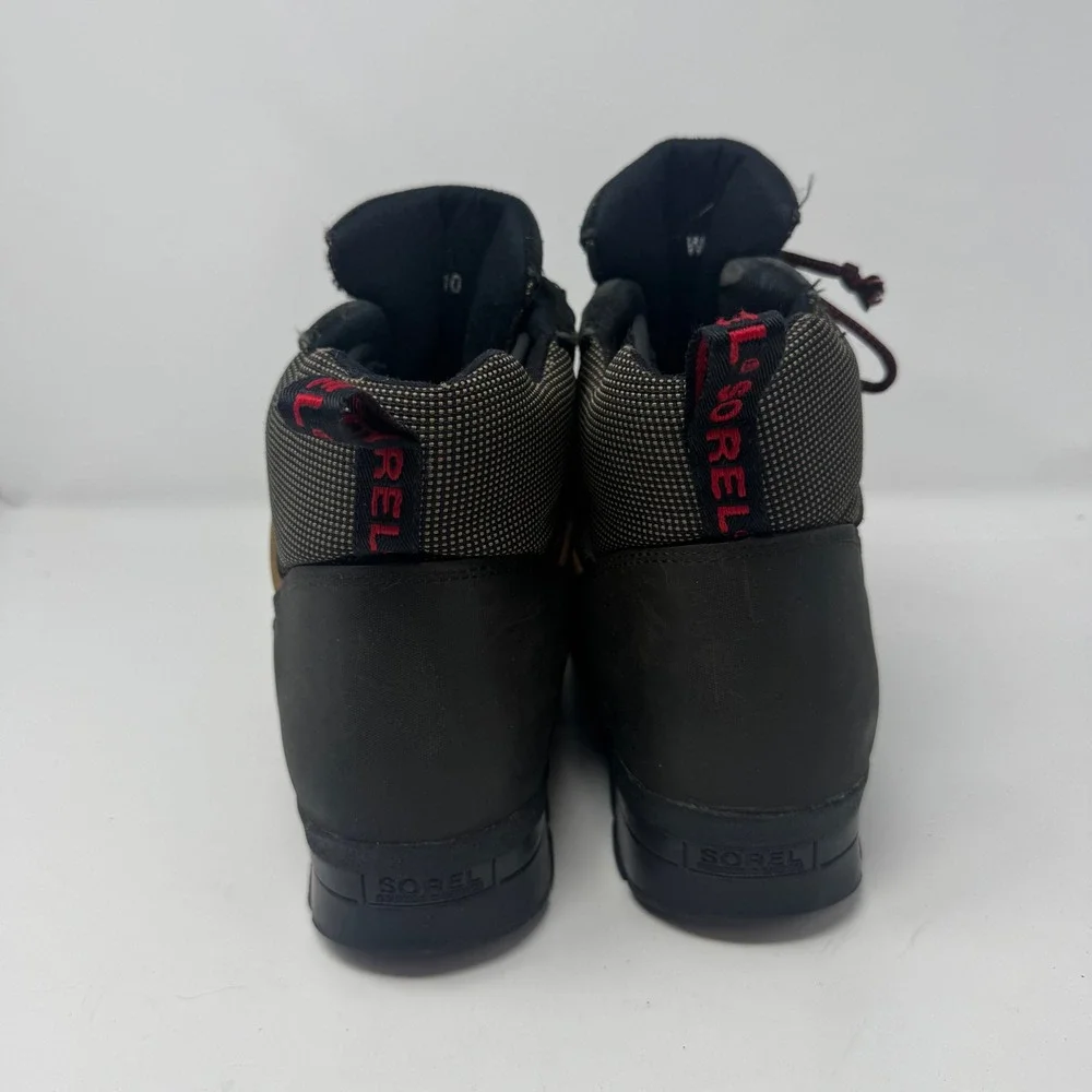 Sorel Caribou Mens Leather Hiking Brown Black Red Lace Up Size 10 Wide Boots